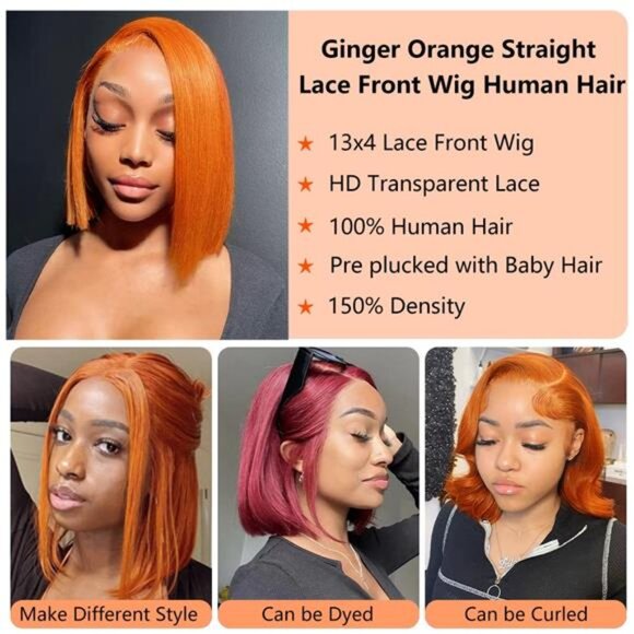 Ginger Bob Lace Front Wigs Human Hair 13x4 HD Lace Front Wigs 150% Density main image 5